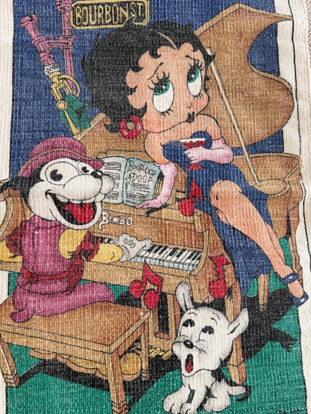 Vintage Rectangular Woven Betty Boop Rug Wall Hanging Multicolor Collectible - Picture 2 of 11